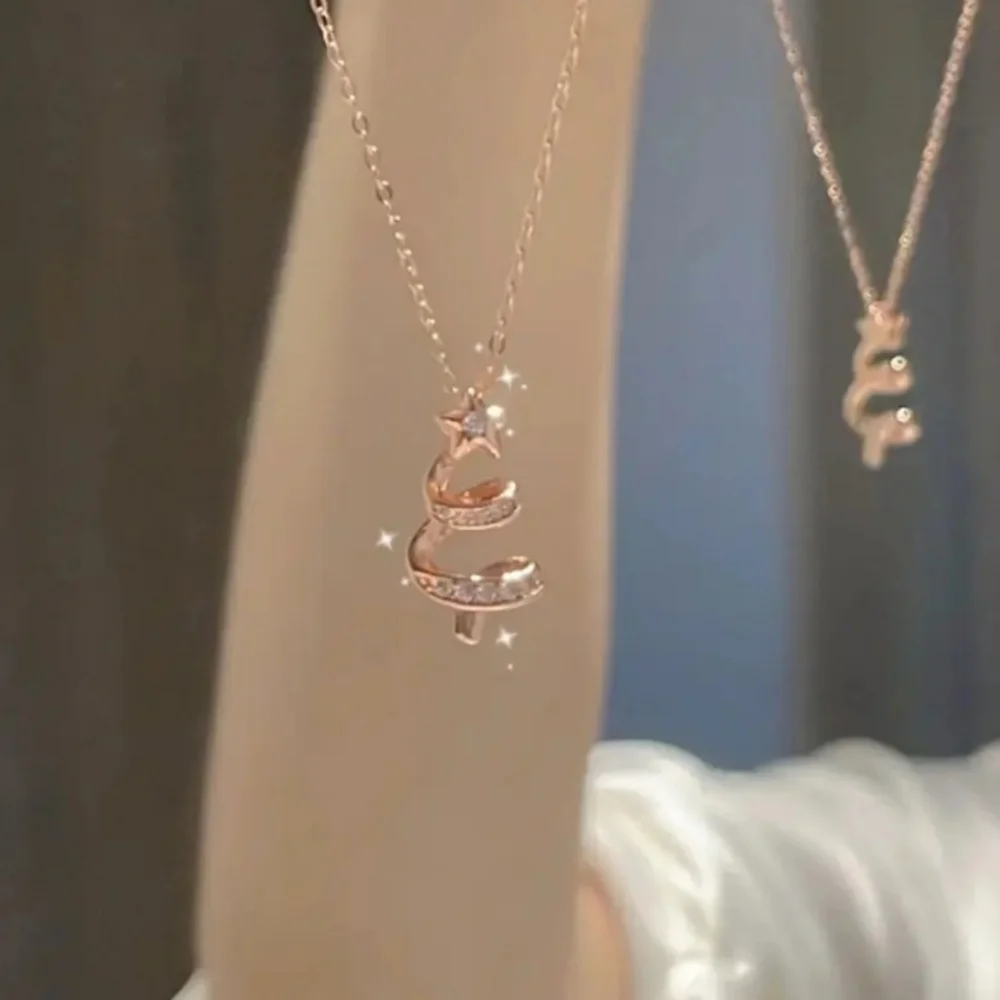 Rhinestone Christmas Tree Pendant Necklace